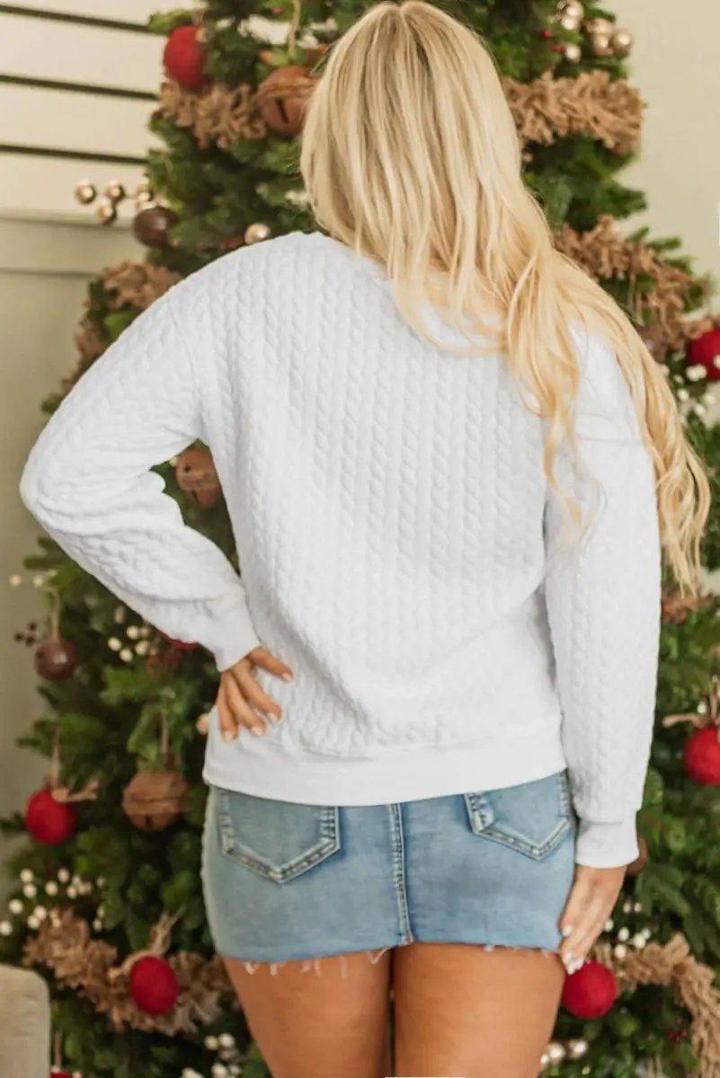 White Merry And Bright Cable Knit Pullover Sweatshirt - Love Salve
